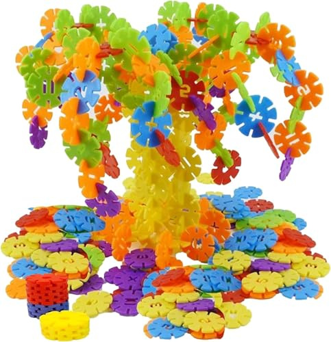 Dtenlur 500 PCS Bloc de Construction en Forme de Flocons de Neige, Jouets de Construction pour Enfants, Blocs de Briques, Jouets d'apprentissage pour 3 à 6 Ans - Diamètre : 30 mm