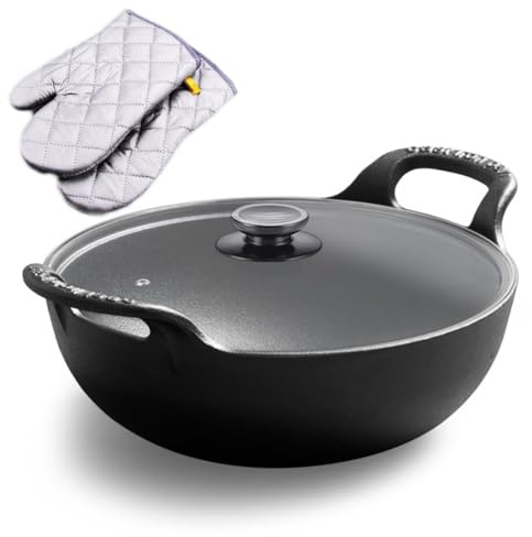 Grande Cocotte En Fonte, Chaudron Avec Couvercle En Bois, Poignée, Pour La Cuisine À La Maison Ou En Camping, Bouillir, Mijoter, Faire De La Soupe, Noir(Glass lid,Diameter 27cm)