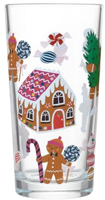 eBoutik - Fesitve Christmas Gingerbread Glass for Xmas Eve Box - Fun Stocking Filler or Hamper Stuffer Festive Display for Cold Drinks, Milk, Ice Coffee etc