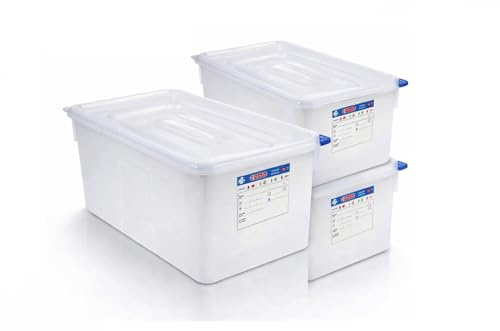 Pack 3 Cajas Herméticas Gastronorm GN 1/1 28 L con Tapa – 53x32x20 cm – Contenedores Alimentarios Profesionales para Hostelería – Recipientes de Conservación Cocina Industrial