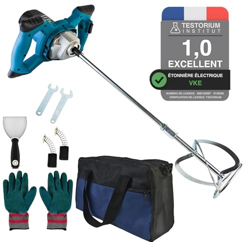 VKE Malaxeur Mortier Colle 2100W, Boîte à 6 Vitesses avec Sac de Rangement