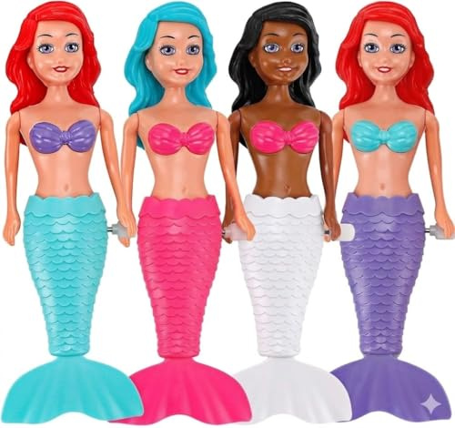 X4 Bambole Sirena a Carica Giocattolo da Bagno 4 Figure Natatrici 19cm Giocattolo Piscina Bambine Sirene Galleggianti Vasca Estate Giochi Acquatici