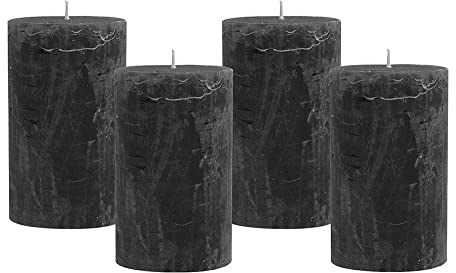 4 Rustic Stumpenkerzen Premium Kerze Anthrazit 6x10cm - 38 Std Brenndauer