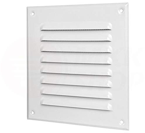 White Metal Air Vent Grille with Fly Screen / Mesh / Net Metal Wall Ventilation Cover (165mm x 165mm, White)