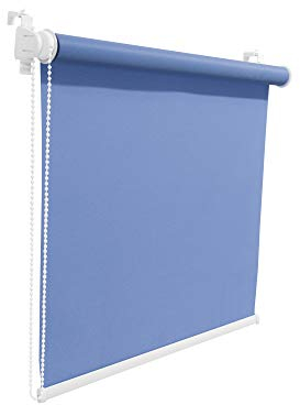 KS Handel 24 FENSTERROLLO 90 cm BREITE 175 cm LANG BLAU VERDUNKLUNG 50% SICHTSCHUTZROLLO INKL. SEILZUG Fenster Rollo KLEMMROLLO 90x175