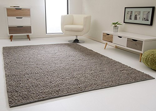 Steffensmeier Handwebteppich Lech - Jutekern mit gewalkter Schurwolle und Fusselstopp in Grau, Größe: 90x180 cm