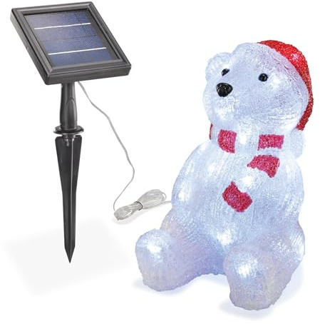 esotec Weihnachtsdeko außen, Weihnachtsfigur Garten Solar Eisbär Willy, Leuchtfigur Weihnachten, Winterdeko Garten, 30 LEDs, H=26cm 102123