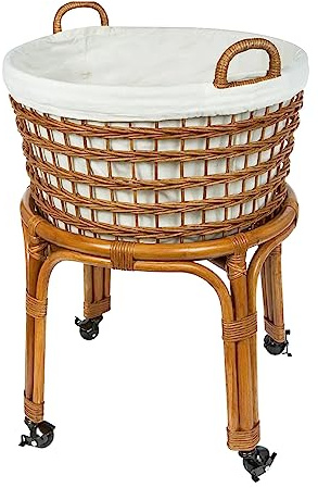 KOUBOO Rolling Wicker Laundry Hamper with Liner Locking Wheels, Honey Brown