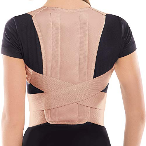 Corrector postura espalda con láminas y arnés para zona lumbar alivio del dolor hombros y cuello con soporte lumbar para espalda recta y Soporte para Espalda- corrección de postura Beige Medium