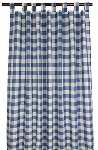 Schlaufen-Dekoschal Karo mit Edelweiß Blau | Landhaus-Vorhang blau-weiß kariert 8 Schlaufen hochwertige Webware | Übergardine für Küche, Esszimmer, Gästewohnung, Kaminzimmer Höhe x Breite 175 x 130cm