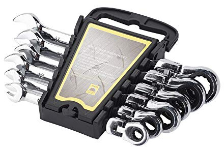Ratcheting Wrench Set Flexible Head 6-Piece 8-17 mm | vanadium ratchet, 45# carbon steel body, 180° pivoting access, sizes for auto repair