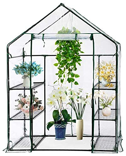 Parkland Compact Walk In Greenhouse PVC Plastic Garden Grow Green House with 4 Shelves
