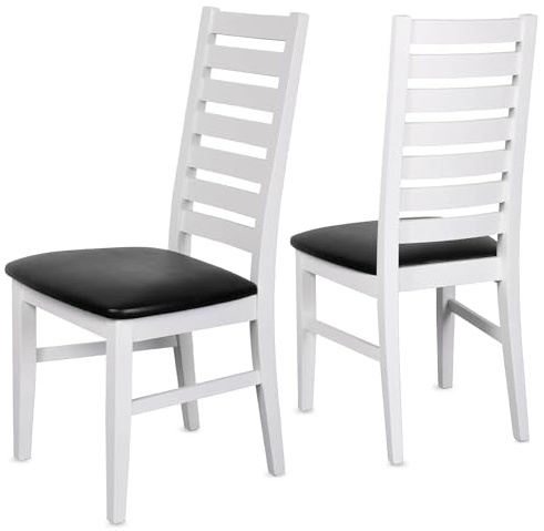 Staboos Esszimmerstühle 2er Set Massivholz Buche, Weiß - Schwarz CH02 | bis 150 kg, fertig montiert, Sitzpolster austauschbar, Küchenstühle & Esstisch Stühle, für Wohnzimmer & Esszimmer