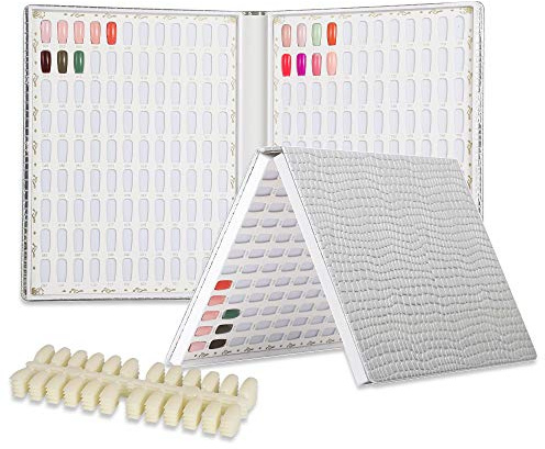 BNG Silver Nail Color Chart Display Book, 216 Nail Colors Polish Chart, 240pcs False Nail Tips Polish Color Card Board for Profession Nail Salon Tools