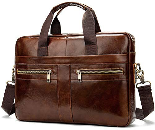 Herren Laptoptasche Arbeitstasche Handtasche, Mens-echtes Leder-Geschäfts-Aktenkoffer Weinlese-Kurier-Schulter-Beutel 14 Laptop Satchel Umhängetasche Handtasche Laptop Businesstasche Schultertasche A