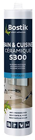 Bostik S300 – Mastic Silicone Etanchéité Bain et Cuisine – Traité Anti Moisissure – Facile à Lisser – Résiste aux Produits d'Entretien – Transparent – Cartouche de 300 ml
