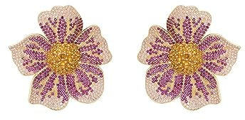 Pansy Flower Pink Earrings Gold