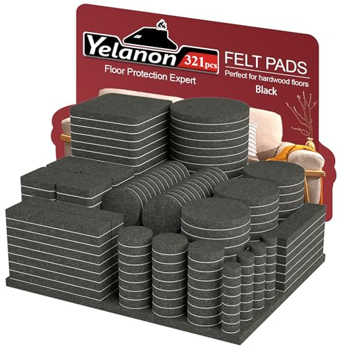 Yelanon Felt Furniture Pads -321 Pcs Furniture Pads Self Adhesive, Felt Chair Pads, Anti Scratch Floor Protectors for Furniture Feet Chair Legs, Furniture Felt pads for Hardwoods Floors, Black