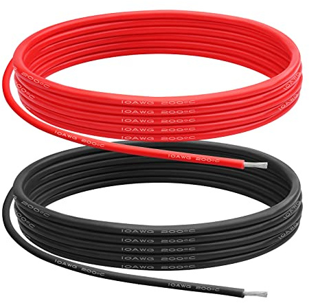 Henakmsl 10 AWG Silikonkabel 5 m, 5,3 mm², Rot/Schwarz | 2,5 m Rot + 2,5 m Schwarz, hochflexible Litze aus verzinntem Kupfer für RC, Auto, Marine und Elektronik
