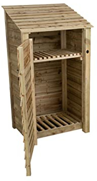 Arbor Garden Solutions wooden log store 6ft with door, firewood storage (W-99cm, H-180cm, D-88cm), natural finish (With kindling shelf)