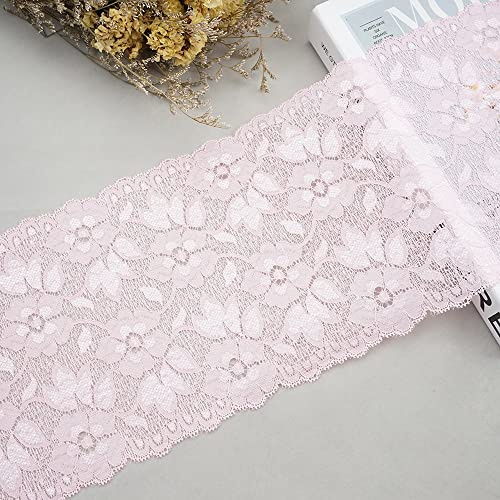 Duories 5 Yards Elastizität Spitzenband Spitzenbordüre,16cm Bunte Spitzen-Blumen Borte Dekoband Zierspitze Zierband Spitzenstoff Spitzenborte zum Nähen Deko für Kleidung Unterwäsche Tischdeko,Rosa