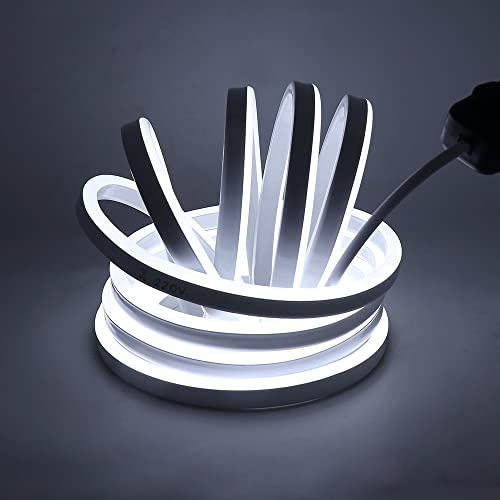 Striscia LED Neon 2835 Tubo LED Flessibile Impermeabile Luminosa 220V IP65 120 LED/M Corda Stringa Lampada con Alimentatore di rete e Dimmerazione manuale Controller,per Camera da Letto (5m, Bianco)