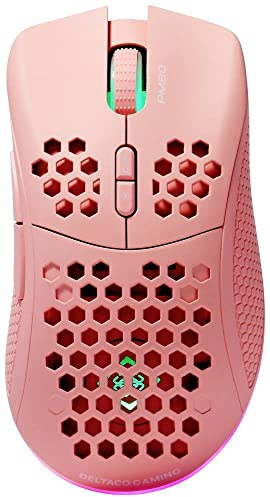 DELTACO GAMING PM80 Souris de Gaming Radio Optique Rose 7 Boutons 4800 dpi éclairé, Rechargeable