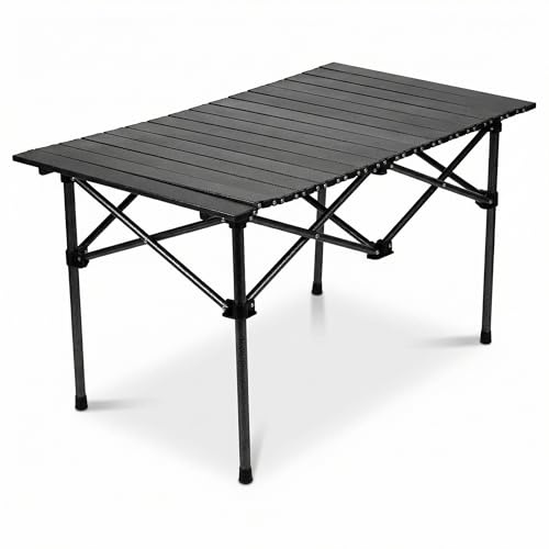 QWORK® Folding Table, Camping Tables That Fold Up, Collapsible Table, 95 * 55 * 50cm, Black, For BBQ, Travel, Fishing, Picnic
