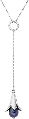 Lange Silber Kette mit Perle, Echte Perlenkette mit Anhänger, Damen Halskette Silber 925, Perlen Schmuck, Kettenanhänger Perle, Silberkette mit Perle, Y Kette für Damen (Silberne Kette Platiniert)