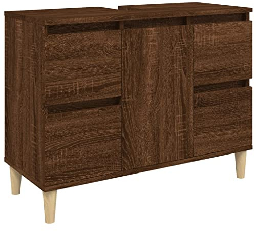 vidaXL Tvättställsskåp brun ek 80x33x60 cm konstruerat trä, tvättställsskåp, vaskskåp, badrumsskåp, handfatsskåp