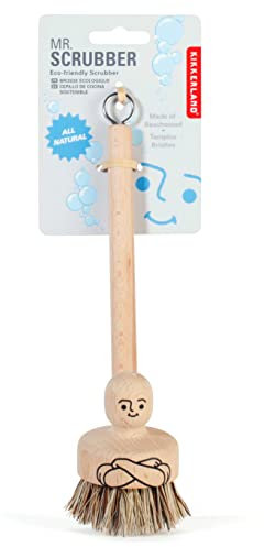 Kikkerland Mr. Scrubber Wood Dish Brush, Household Essentials, Cleaning, Eco-Friendly, Dish Cleaning Brush