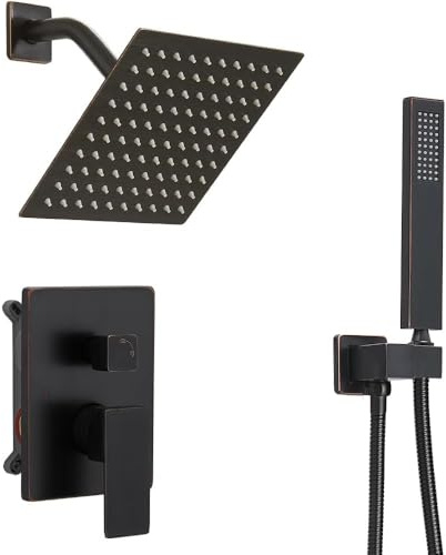 annazom Oil Rubbed Bronze rain Shower Faucet Set Shower System 8 Inches Square Shower Head with Handheld, Waterfall Showerhead, All Metal Shower Faucet Trim Repair Kits (Contain Shower Valve)