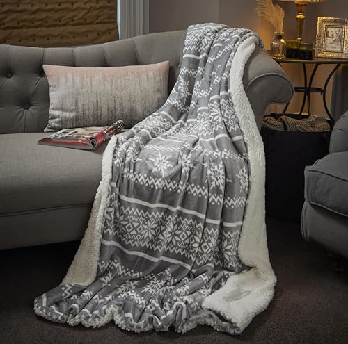 Celebright Christmas Sherpa Fleece Throw – Large 50 x 70 inches (130 x 180cm) Fluffy Microfiber Blanket Throw Over for Bed, Sofa, Couch – Plush Snuggly Cosy Winter Warmer - Grey Nordic