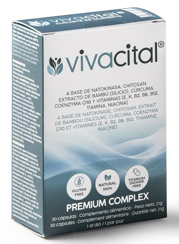 VIVACITAL Nattokinase 2000 FU - Suplemento Antiedad - Con Chitosan, Cúrcuma, Coenzima Q10, Silicio Orgánico (extracto de bambú) - Fórmula multiacción 100% natural - Multivitaminas