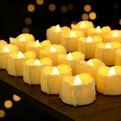 Yakpo 48 Stück batteriebetriebene Teelichter mit Timer, flammenlos flackernde LED-Timer-Votivkerzen elektrische Kunstkerzen für den Außenbereich Großpackung für Halloween-Kürbis-Weihnachtsdekorationen