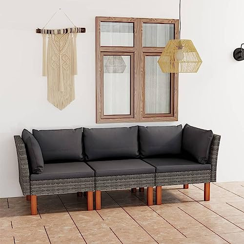 heybb 3-Sitzer-Gartensofa mit Kissen Grau Poly Rattan Balkonlounge Balkon MöBel FüR Kleinen Balkon