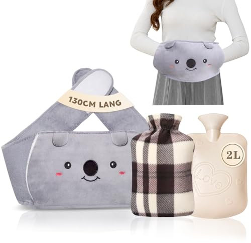 Dibikou Hot Water Bottle Belt, 2L wrap Around Wearable 3 in 1 Hot Water Bottle with 130 cm Extra Long Soft Waist Cover, PVC Hot Water Bag Pouch for Neck, Shoulder, Back, Legs Warm and Period Relief