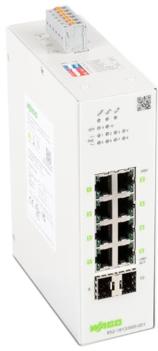 WAGO Switch industriel 852-1813 | avec 8 voyants d'autonégociation et de diagnostic du panneau avant des ports ETHERNET 10/100/1000 Mbit/s | 2 x emplacements SFP pour fibre optique