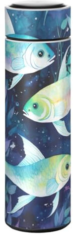 LINNIKEEEE Blaue Fische Abstrakte Kunst Thermosflasche aus Edelstahl - Auslaufsicher Wasserflasche Wasserkanne für Jungen Mädchen
