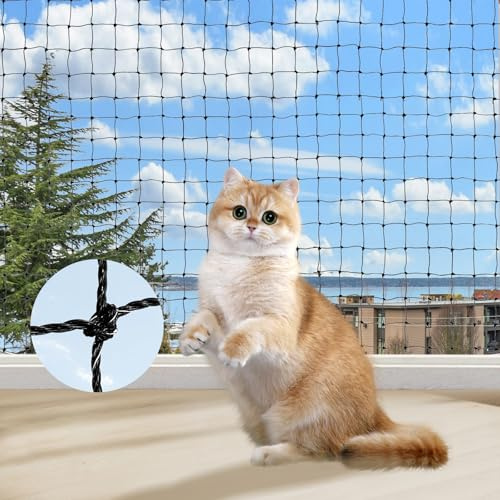 iMeshbean Balkonnetz für Katzen, 4x3m Katzennetz Drahtverstärkt Katzenschutznetz mit Befestigungsseil und Zubehör, Taubennetz Vogelschutznetz Schwarz für Fenster Terrasse Türen (4x3m)