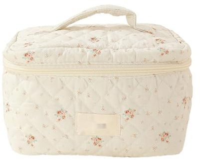 QUINTRA Tragetasche Bedruckte Schminktasche aus Baumwolle Große Reise Schminktasche Schminktasche Blumen Schminktasche Damen Mädchen Tasche Haushaltsorganisation (D, One Size)