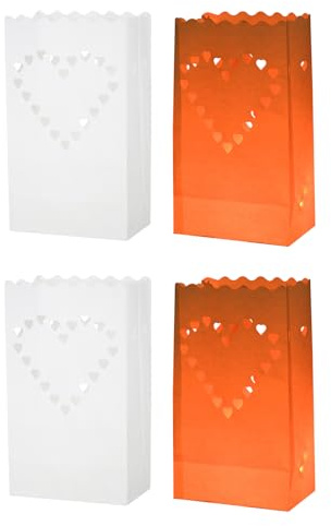 sourcing map White Paper Luminary Bags, 20 Pcs Heart Shape Flame Resistant Lantern Candle Bags for Christmas Weddings Birthday Party Decoration