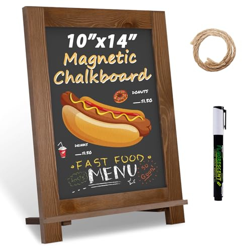 Magnetic Chalkboard 10x14 Small Chalkboard Signs with Stand, Tabletop or Wall-Hanging Menu Board, Rustic Wood Frame Chalk Board Sign Board for Countertop Display/Home Décor/Wedding
