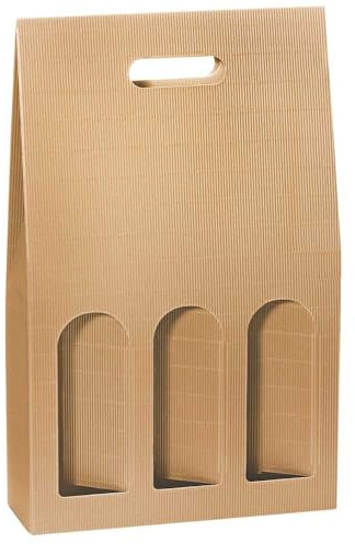 3er Flaschentragekarton, Weinkarton, offene Welle, Natur, 44,5 x 27,6 x 9 cm, 50 Stück