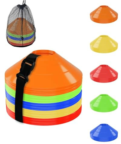 suzmei Fußballkegel, Disc-Kegel für Sporttraining mit Netztasche, Sportkegel für Training, Übungen, 30 Stück