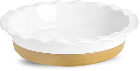 HASENSE Ceramic Pie Pan, 9 Inch Quiche Pie Dish for Baking, Apple Pie, Tart, and Cake, Farmhouse White Round Baking Dish, Microwave & Oven Safe, Ideal Gift for Kitchen