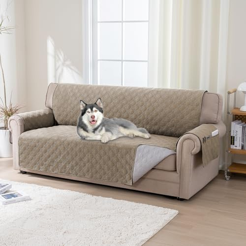 BellaHills 100% Wasserdicht Sofabezug Übergröße 3 Sitzer (51x198cm), Waschbar Sofa Auflage Pets Dog Couch Überzug Anti-rutsch Universal Sofa Überzug, Taupe