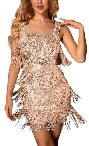 Duohropke Fransenkleid Damen Kurz Kleid Sexy Party Quastenkleider Abendkleider Ballkleider Trägerloses Kleid Latin Samba Eiskunstlauf Kleid