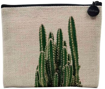 Linen Pouch – Macro Photograph Collection Close Up Plants Water Drops Nature – Linen Look Canvas Make-Up Bag – Toiletry Bag – Coin Purse, Cactus, 15 x 10 cm, Makeup Bag
