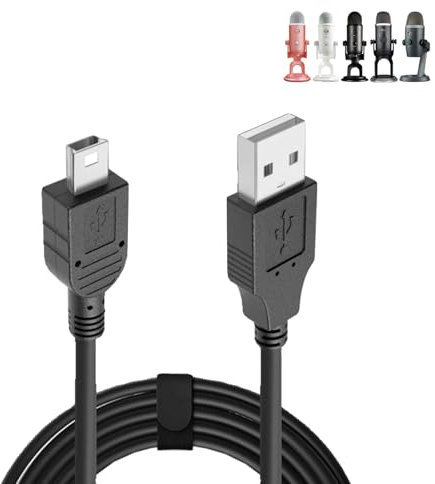 JZK Câble mini USB de 2 m pour microphone Blue Yeti, USB A 2.0 vers Mini B Câble d'alimentation et de charge pour microphone USB Blue Snowball iCE